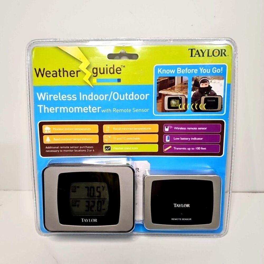 Taylor Weather Guide Wireless Indoor Outdoor Thermometer w Remote Sensor 1524